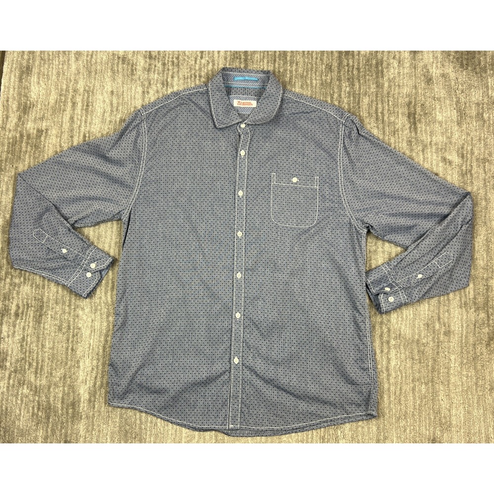 Michael Brandon Button Down Shirt Men XL Blue Micro Dot Contrast Stitch Long Slv